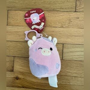 Squismallows Pink & Purple Patty the Cow Stuffed Animal Keychain Clip